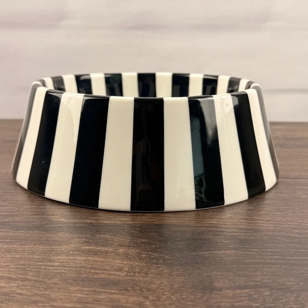 Jonathan Adler Vice Woof Pet Bowl Black White Striped Ceramic Dog Bowl